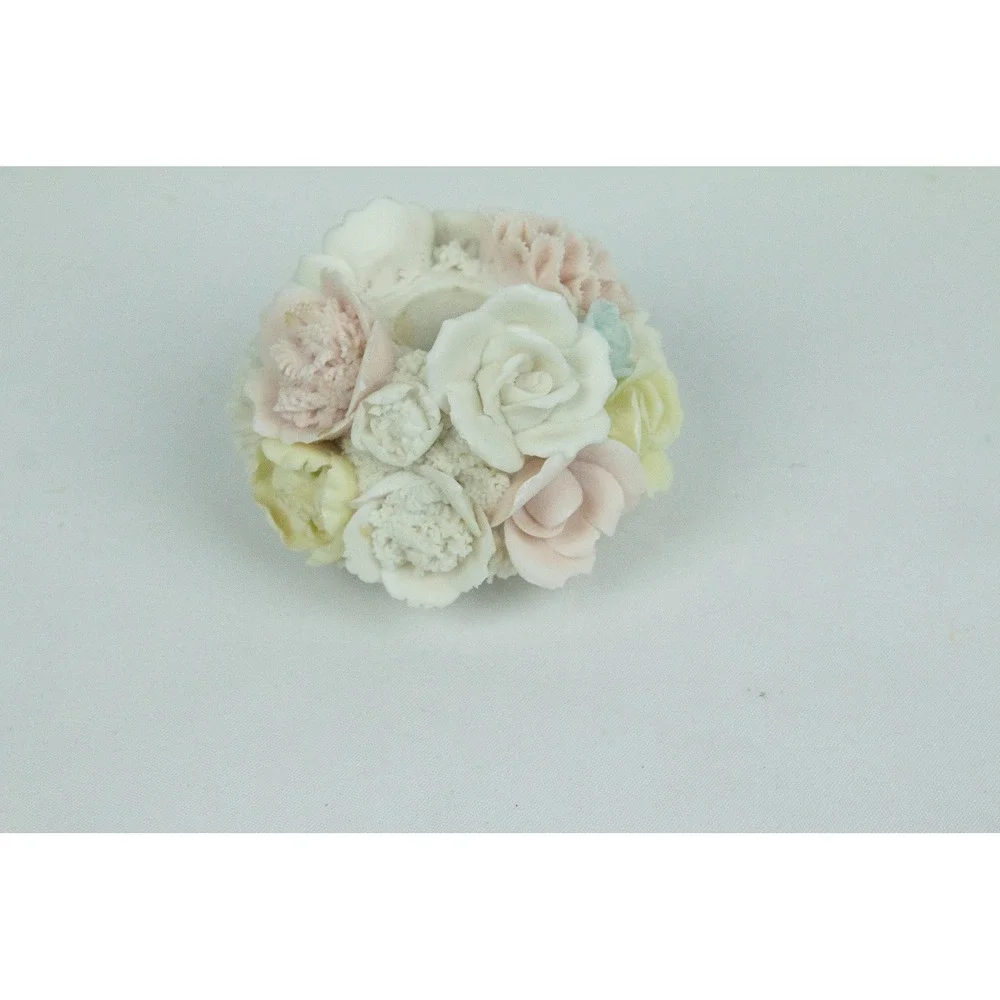 Vintage Ardalt Japan Verithin Bone China Floral Candle Holder Pastel Porcelain
